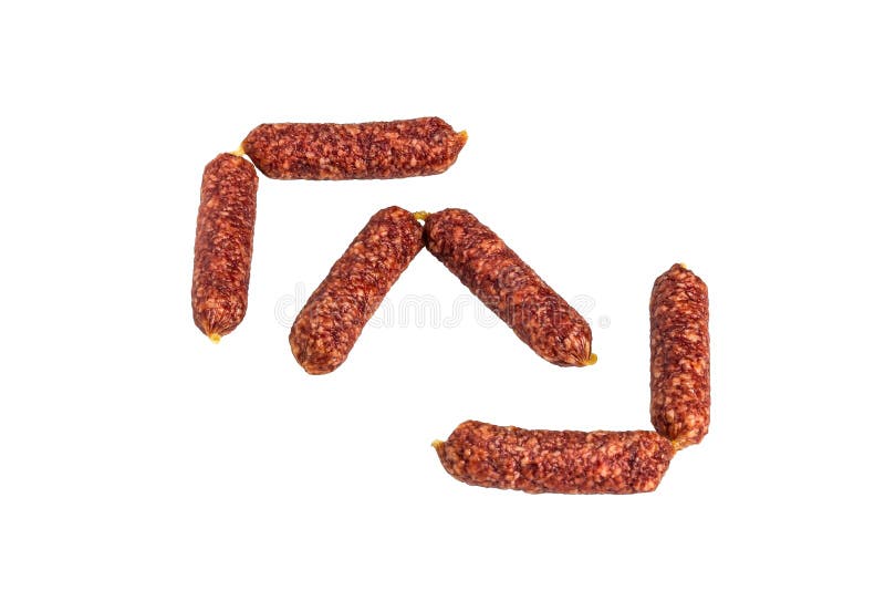 Dry Sausages for Beer at Oktoberfest, Isolate on White. Mini Sausages