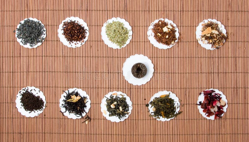 Different type of dry tea leaves