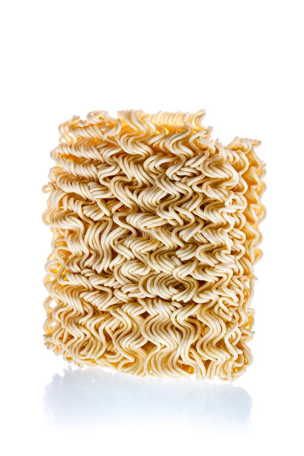 Dry Uncooked Instant Noodles in Rectangle Shape Isolated on White