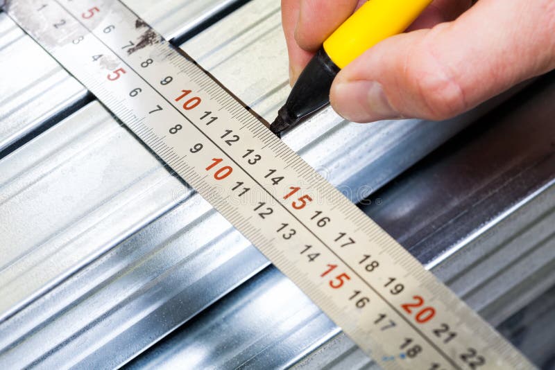 Drywall frame steel stud measuring and marking