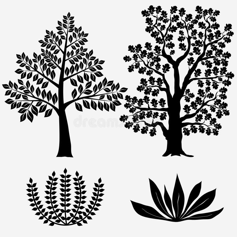Drzewa i krzaki - Wektorowa ilustracja. Drzewa i krzaki Czarna drzewna sylwetka - Wektorowa ilustracja