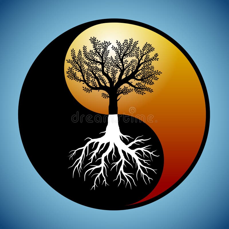 Drzewo i swój korzenie w yin Yang symbolu ilustracji