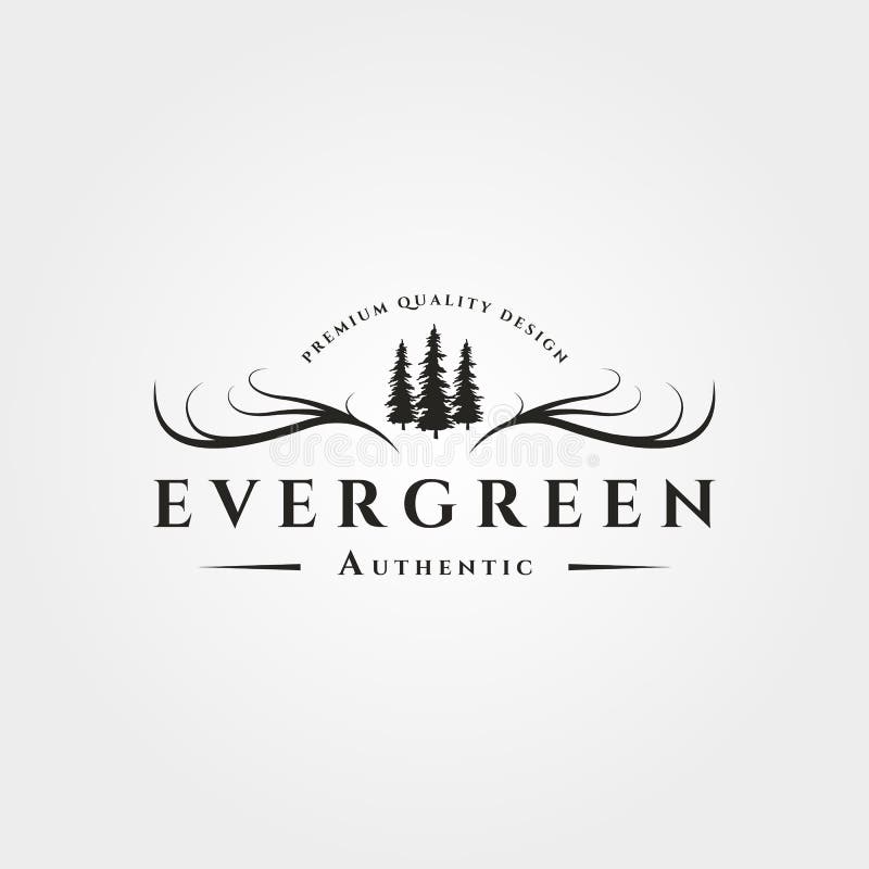 Drzewo sosnowe z symbolem nevergreen vintage wektor logo royalty ilustracja