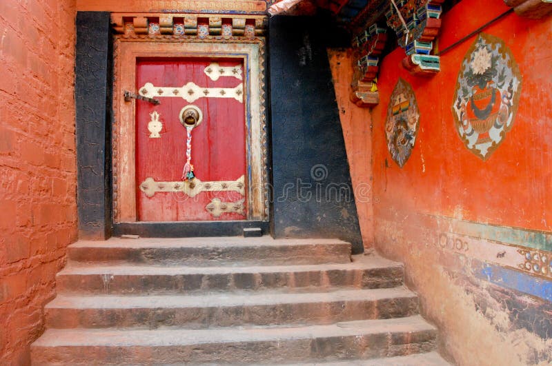 The door of a temple in Tashilumpo monastery, Shigatse, Tibet. The door of a temple in Tashilumpo monastery, Shigatse, Tibet.