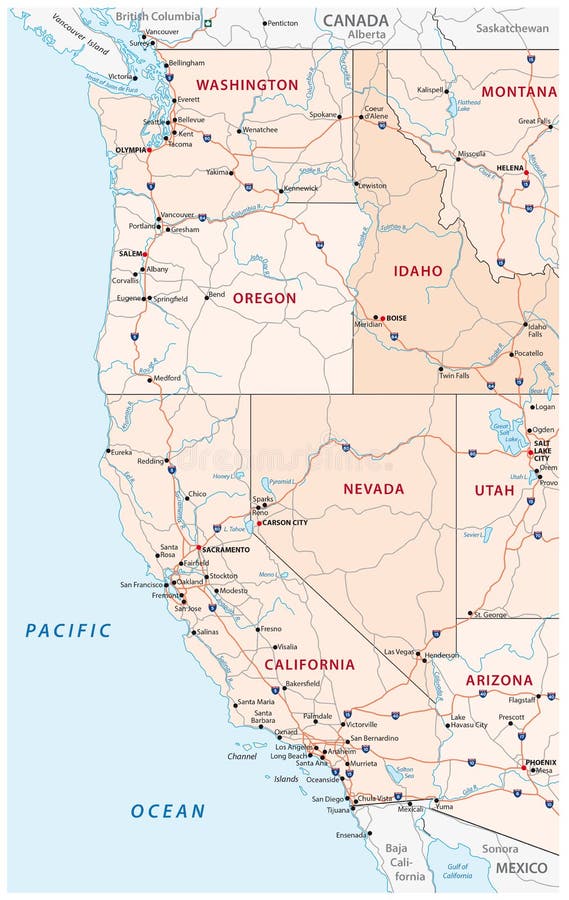 Roads, political and administrative map of the Western United States of America. Roads, political and administrative map of the Western United States of America.