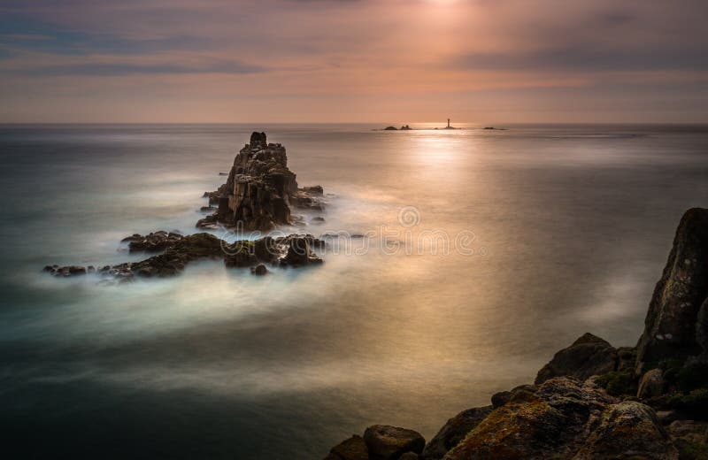 Drömlik Seascape, landslut, Cornwall arkivbild Drömlik Seascape, landslut, Cornwall arkivbild