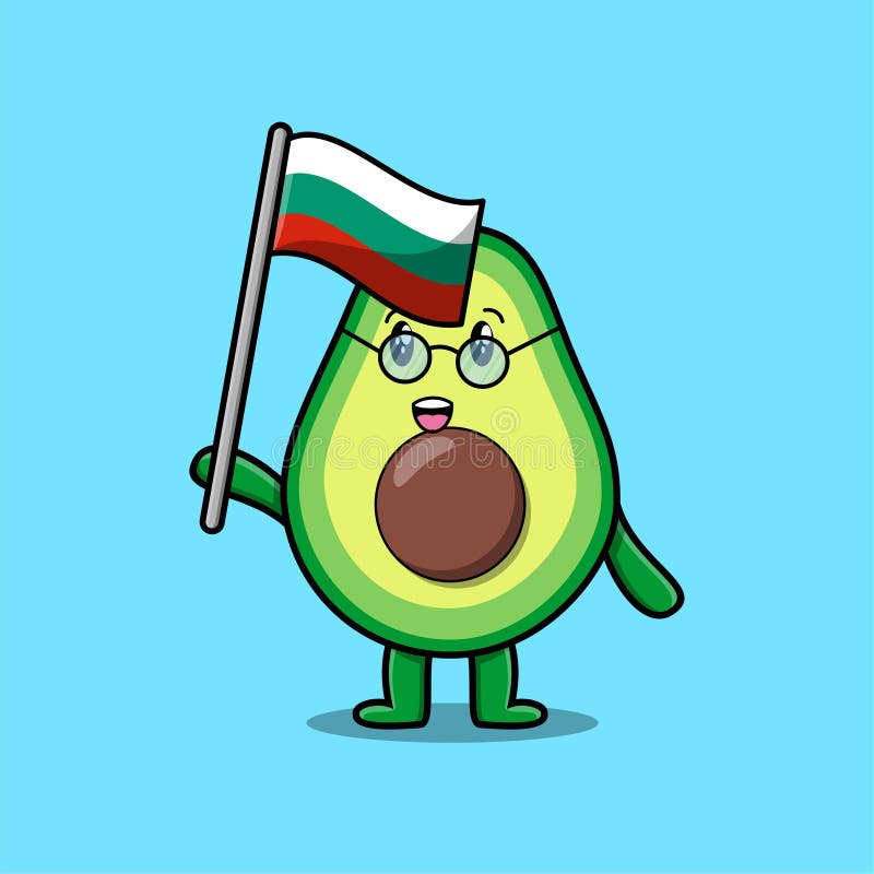 Drăguț desen animat avocado cu steagul țării bulgare vector illustration