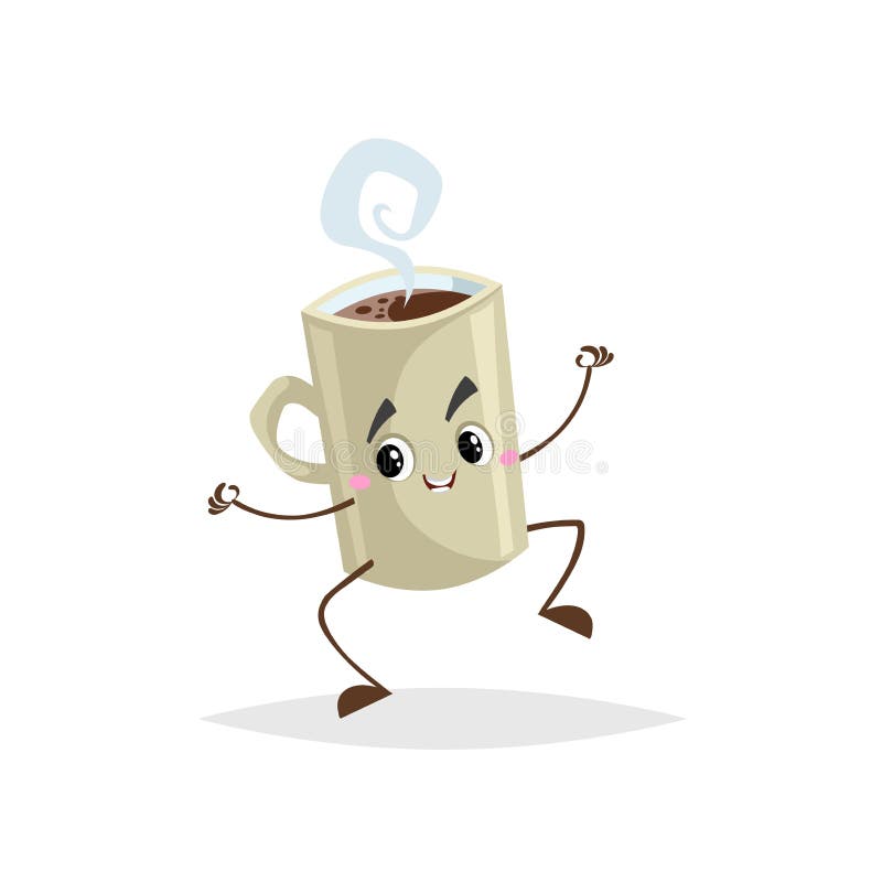 Drăguț desen animat Cafea bege Cup personaj sărind. cană umanizată cu băuturi calde. mascota micul dejun. gust fierbinte royalty free illustration