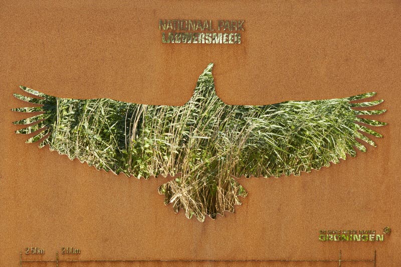 Steel plate in Lauwersmeer National Park showing a sea eagle stock image