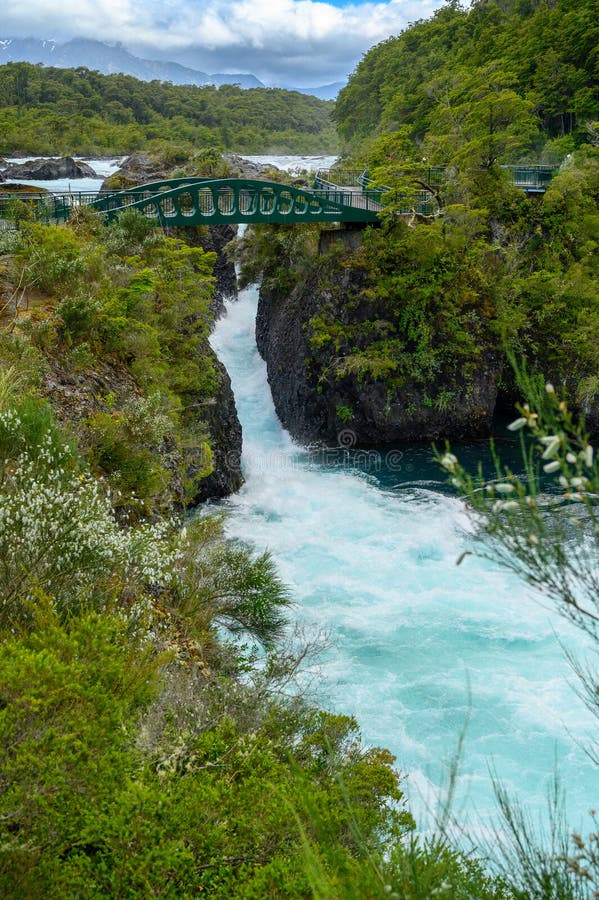 Adventure and nature at the Petrohu� Falls. Chile. royalty free stock images