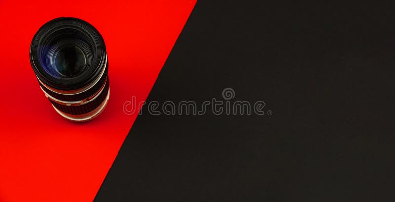 DSLR Camera Concept, Banner with Lens on Plain Background with Place for  Text, Copy Space, Flat Lay Stock Image - Image of movie, heap: 204709995