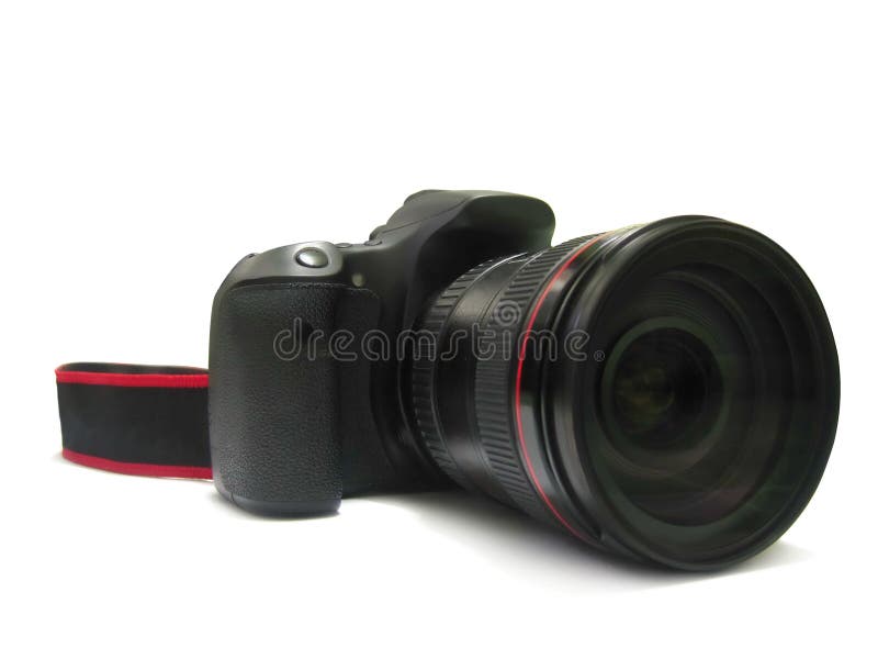 Dslr della macchina fotografica digitale e isolata e lente per il fotografo su bianco immagine stock libera da diritti Dslr della macchina fotografica digitale e isolata e lente per il fotografo su bianco immagine stock libera da diritti