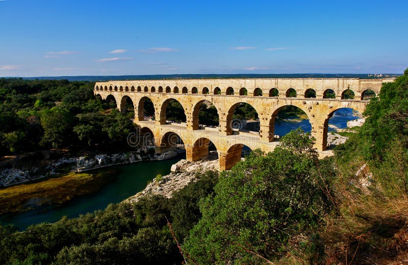 Du Gard van Pont Roman Aquaduct stock foto Du Gard van Pont Roman Aquaduct stock foto