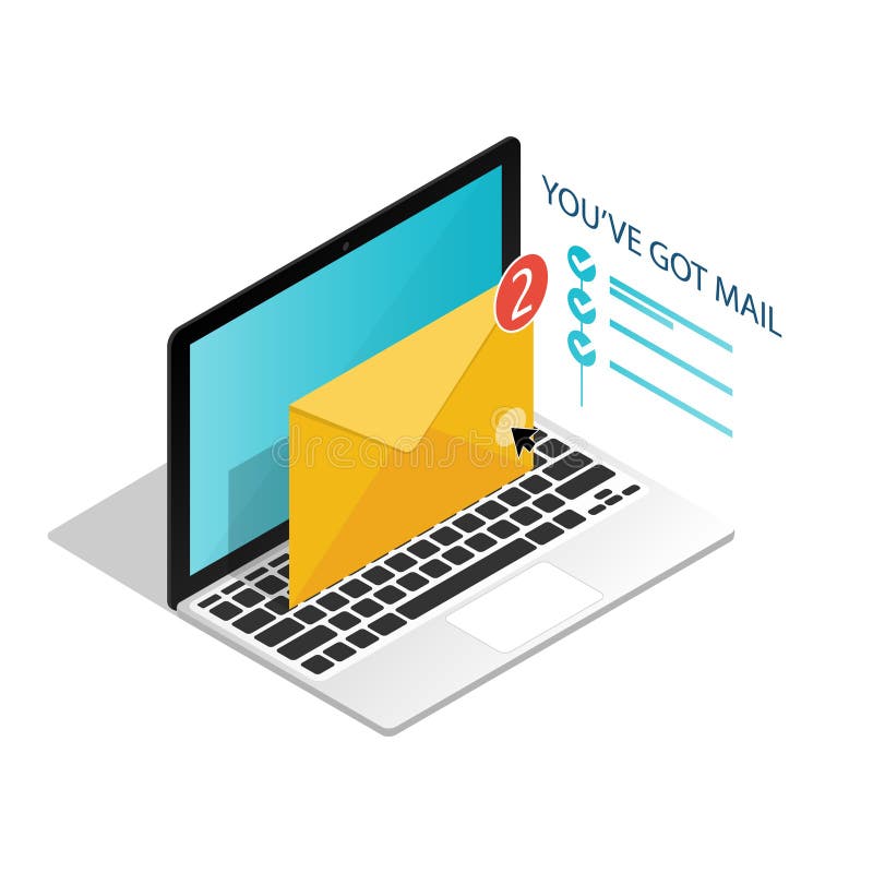 Du ’ve fick post, isometrisk vektor för Emailbärbar datormeddelanden stock illustrationer Du ’ve fick post, isometrisk vektor för Emailbärbar datormeddelanden stock illustrationer
