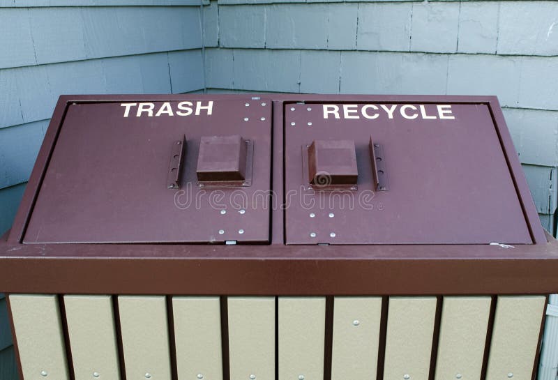 Dual Bin Containing Both Trash and Recycle Container Stock Image