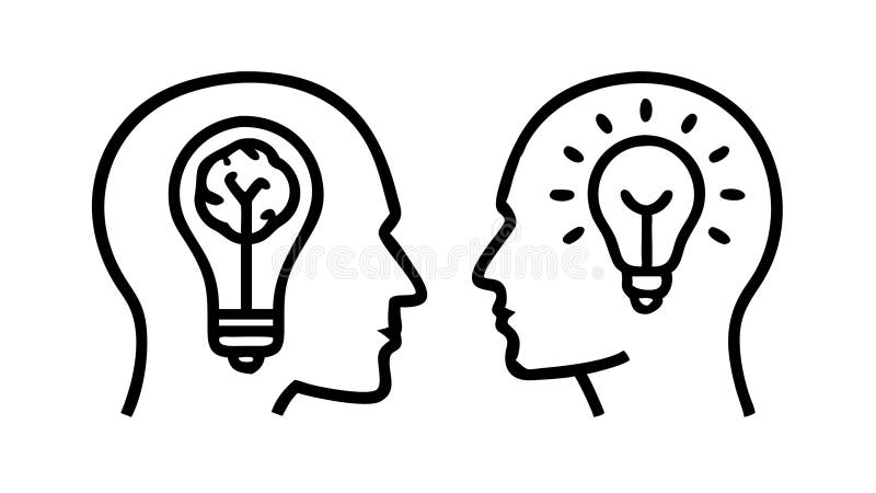Dual Brain Idea Icon Vector Outline for Collaborative Thinking, vector design Generative AI stock illustration