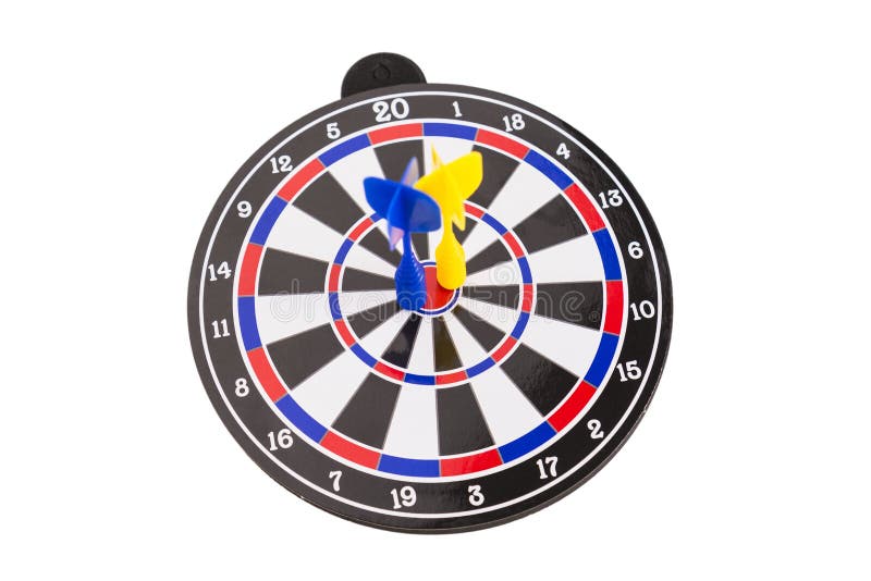 Dual dart on center dartboard in competition concept