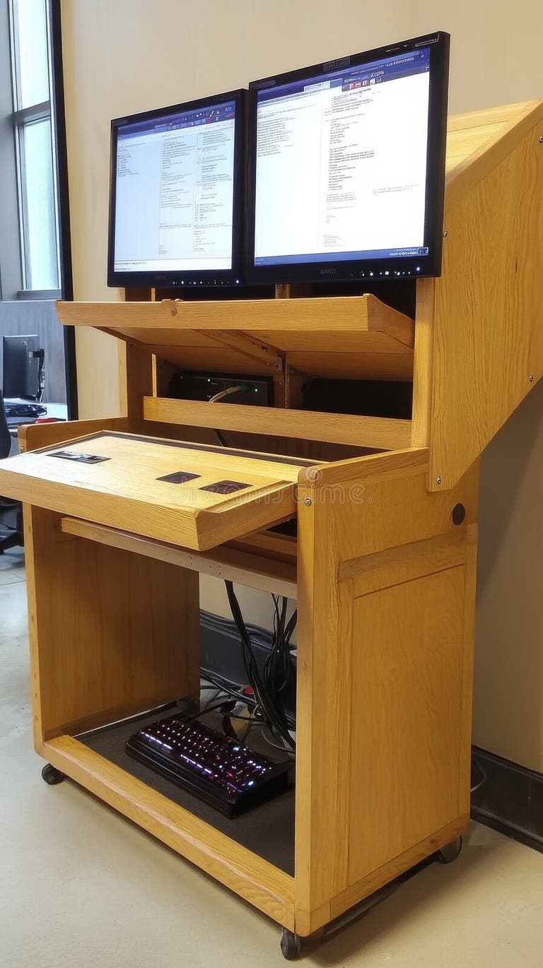 Modern Workspace Featuring Dual Monitor Setup Wooden Desk Stock Photos ...