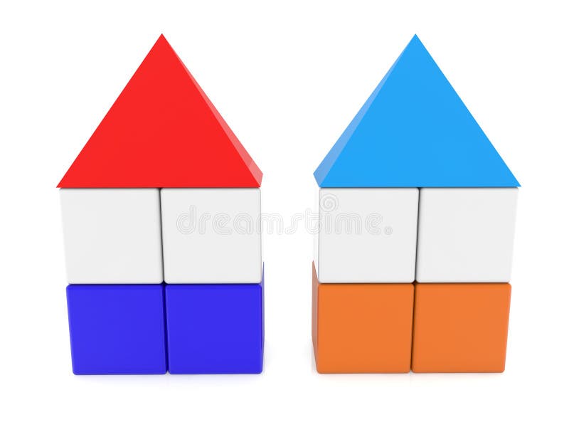 Duas casas do cubo com telhados ilustração do vetor Duas casas do cubo com telhados ilustração do vetor