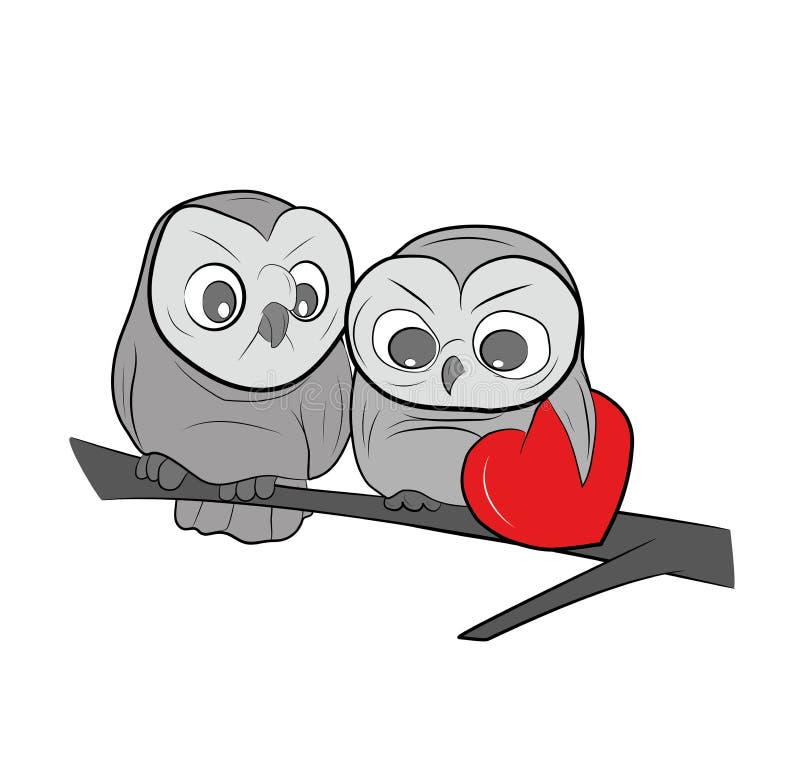 Duas corujas tiradas bonitos sentam-se em um ramo Ilustração do vetor ilustração stock Duas corujas tiradas bonitos sentam-se em um ramo Ilustração do vetor ilustração stock
