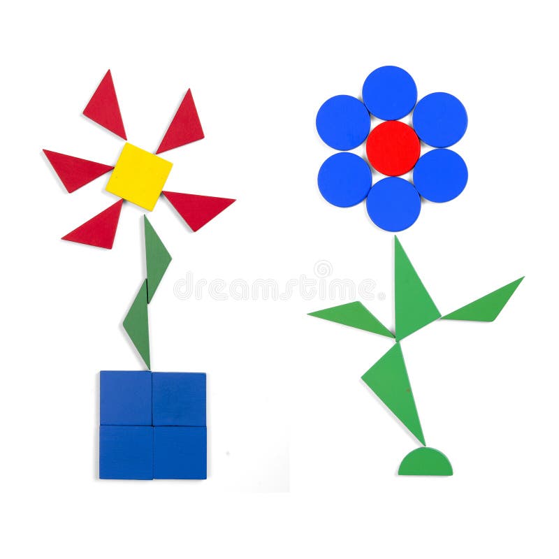 Two flowers of geometric figures on white background. Two flowers of geometric figures on white background