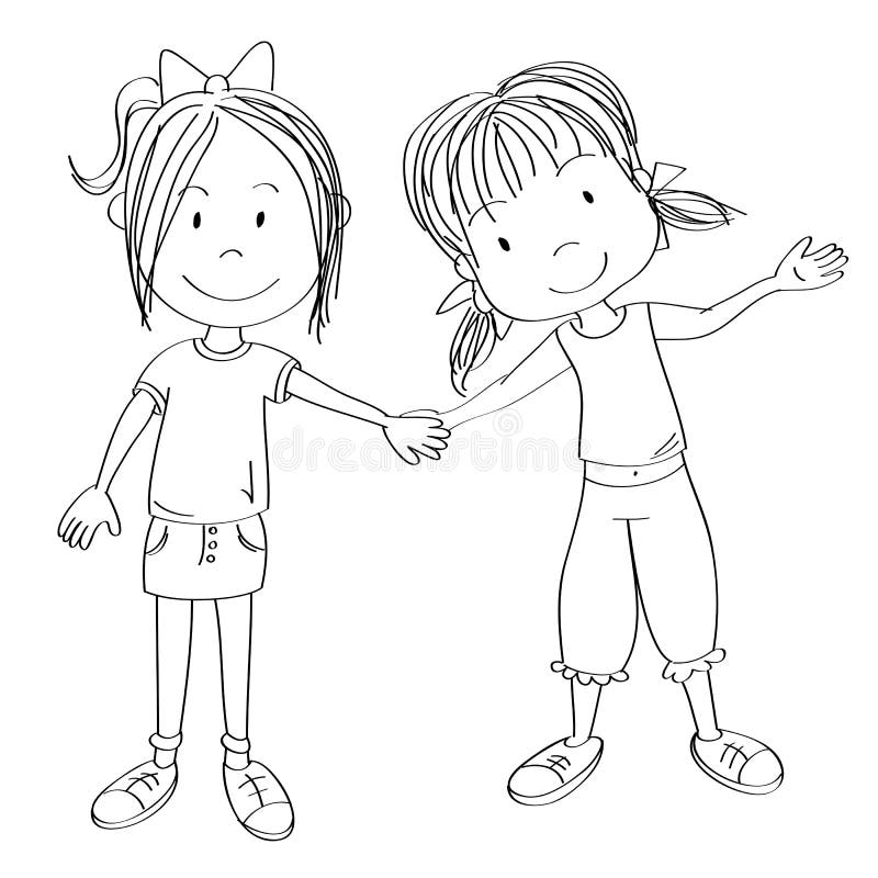 Doodle menino e menina melhores amigas 519130 Vetor no Vecteezy