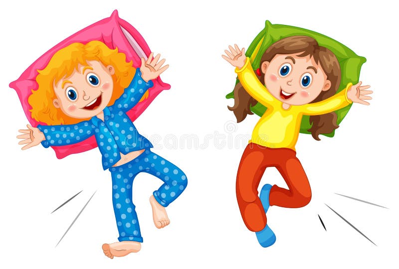 Duas meninas nos pyjams no partido de descanso ilustração stock Duas meninas nos pyjams no partido de descanso ilustração stock