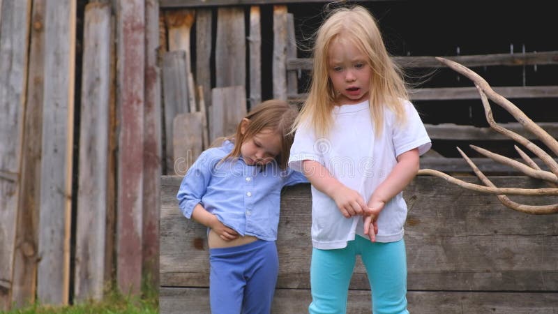 Duas meninas à moda sérias na roupa elegante