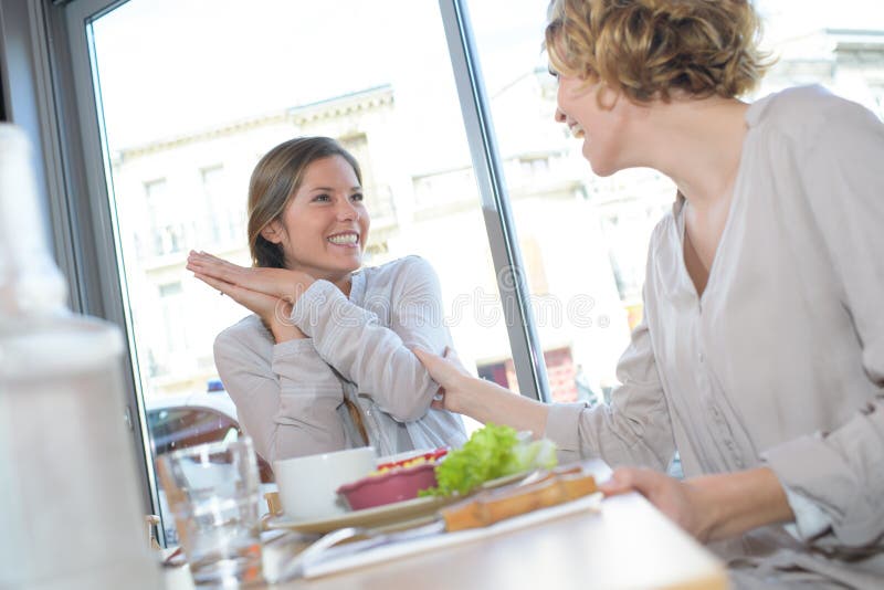 Duas mulheres no café após a compra foto de stock royalty free Duas mulheres no café após a compra foto de stock royalty free