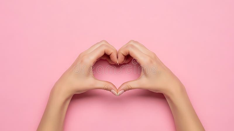 Duas mãos formando um coração num fundo rosa ilustração stock