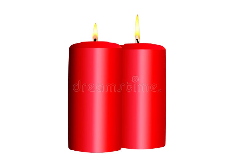 Duas velas vermelhas de queimadura em um fundo branco ilustração stock Duas velas vermelhas de queimadura em um fundo branco ilustração stock