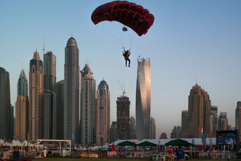 Dubai city fun parachuting and water activities, Tourist attractions at Dubai Marina stock photos Dubai city fun parachuting and water activities, Tourist attractions at Dubai Marina stock photos