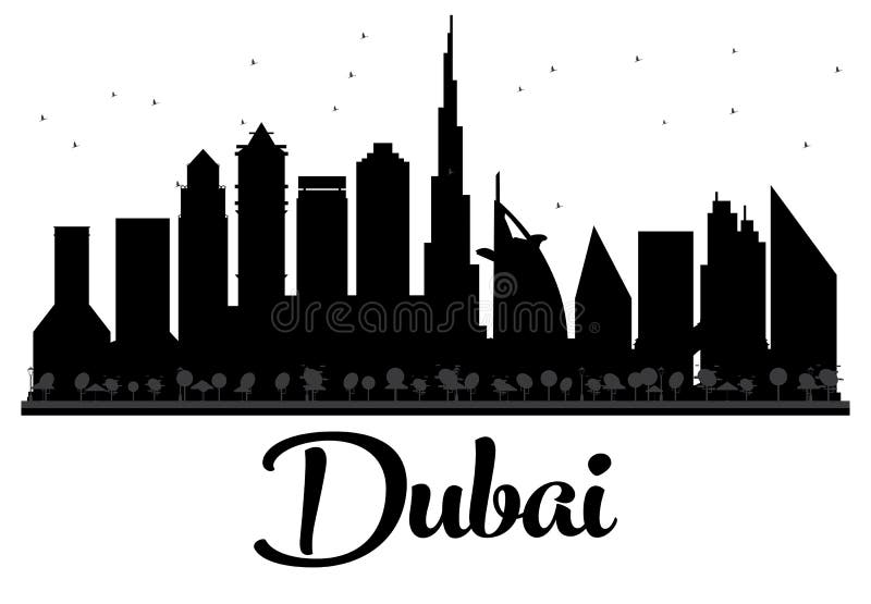 Dubai City Skyline Black and White Silhouette. Stock Vector ...