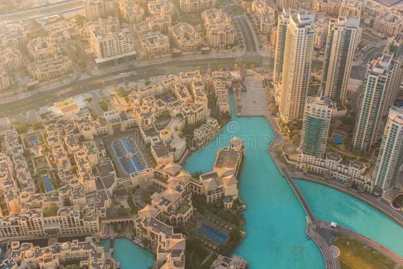 Dubai Downtown Night Scene with City Lights. Top View Stock Photo Image of downtown, highway