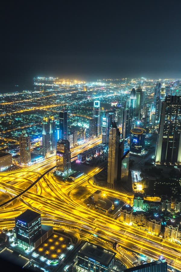 Dubai Downtown Night Scene with City Lights, Stock Image - Image of ...