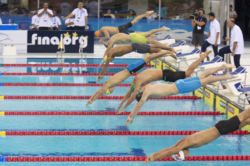 The Line Up at a Swim Launch Pad Editorial Photography - Image of