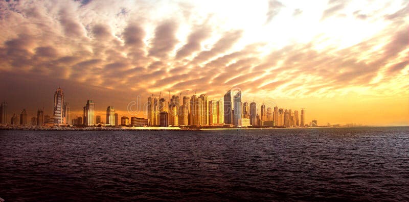 A seaview of the Dubai skyline. A seaview of the Dubai skyline