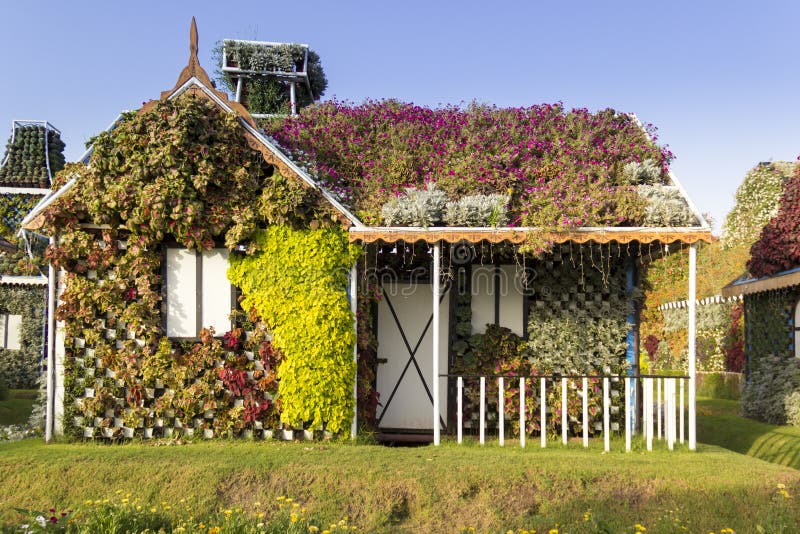 Dubai Miracle Garden House Covered with Different Flowers Editorial