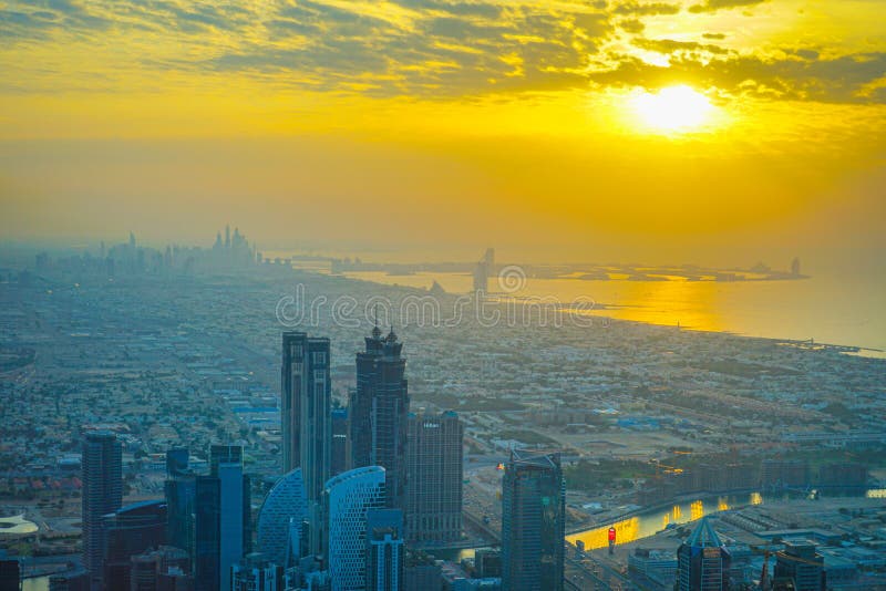 Dubai Skyline As Seen from Burj Khalifa Observation Deck Stock Photo