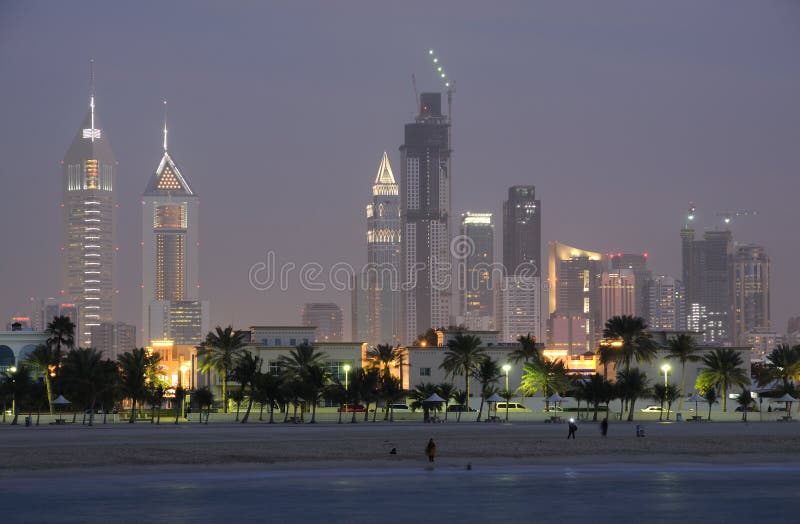 Dubai Skyline at night. United Arab Emirates