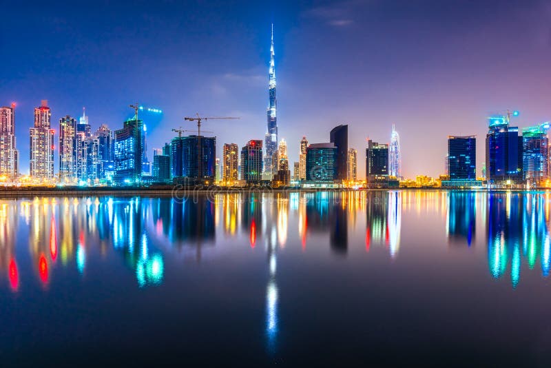 Dubai Skyline at Night, UAE. Stock Photo - Image of biggest, high: 38396916