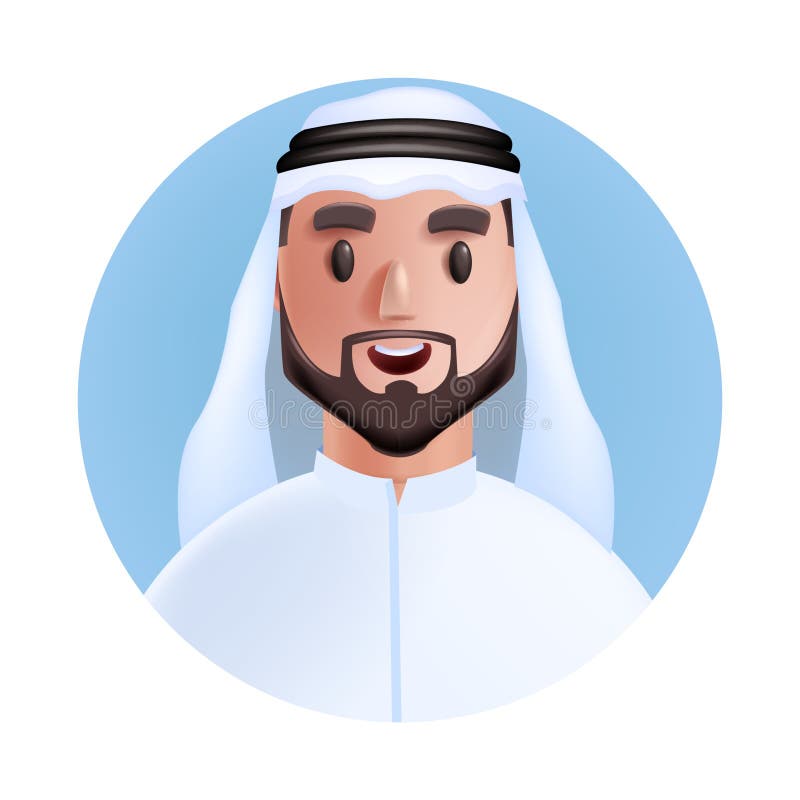 3D Arab Man Avatar, Vector Emirate Male Cartoon Character Portrait ...
