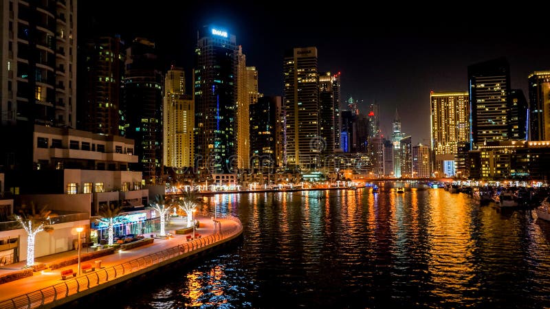 Dubai In The Summer Of 2016 Beautiful Night Lights Of Ultramodern