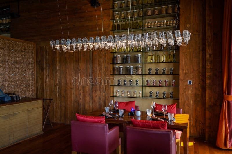 Dubai. Summer 2016. the Interior of the Wine Restaurant Ritz Carlton