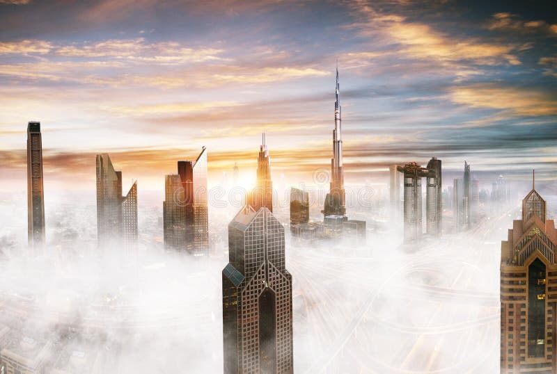 Dubai sunset panoramic view of downtown royalty free stock image Dubai sunset panoramic view of downtown royalty free stock image