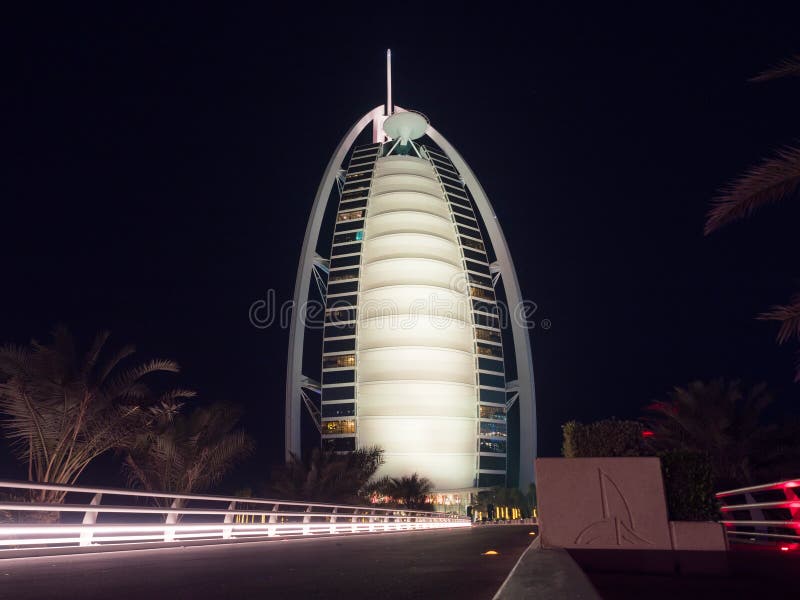 The Burj Al Arab Hotel In Dubai At Night Editorial Stock ...