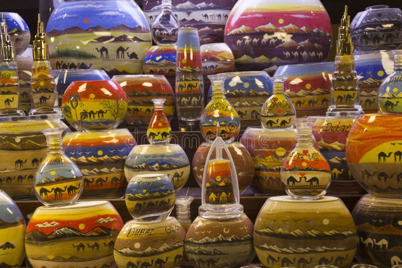 Traditional Bottles Decorated with Colored Sand in Dubai Stock Image