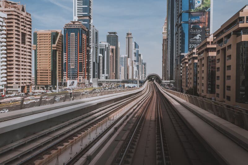 DUBAI, UAE JANUARY 18, 2017 View of the Red Metro Line in Dub