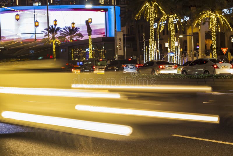 Dubai, UAE 05.02.12.2020 Night Streets of a City. Downtown Editorial