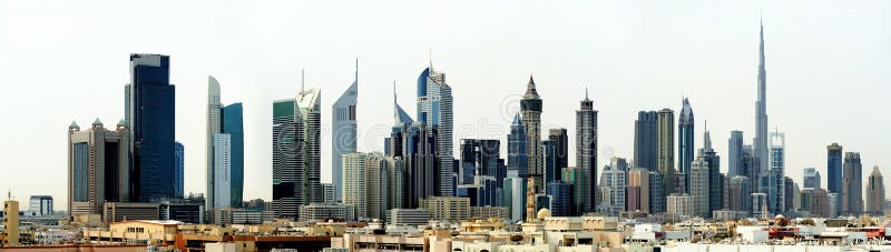 Dubai World Trade center and Burj Khalifa stock photo